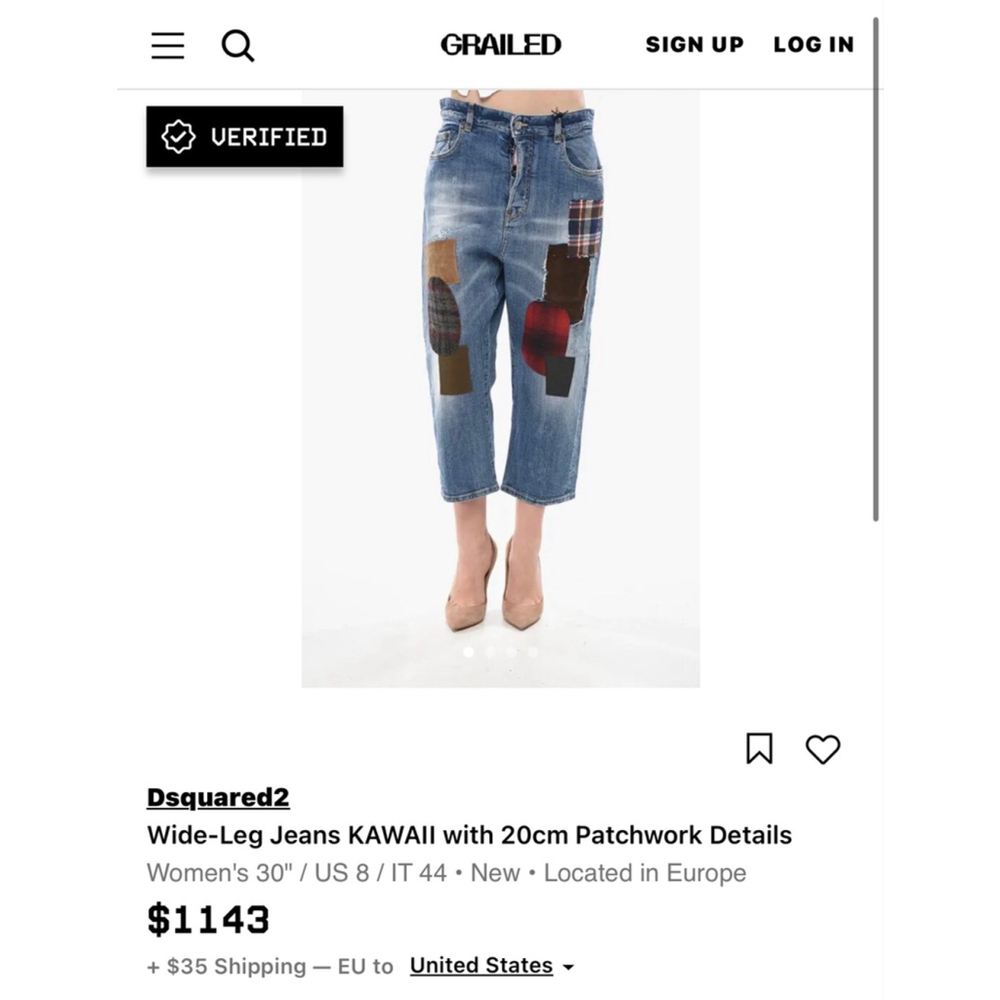 NWT Dsquared2 Wide-Leg Kawaii Patchwork Jeans Blue US 6/42 - Picture 2 of 8